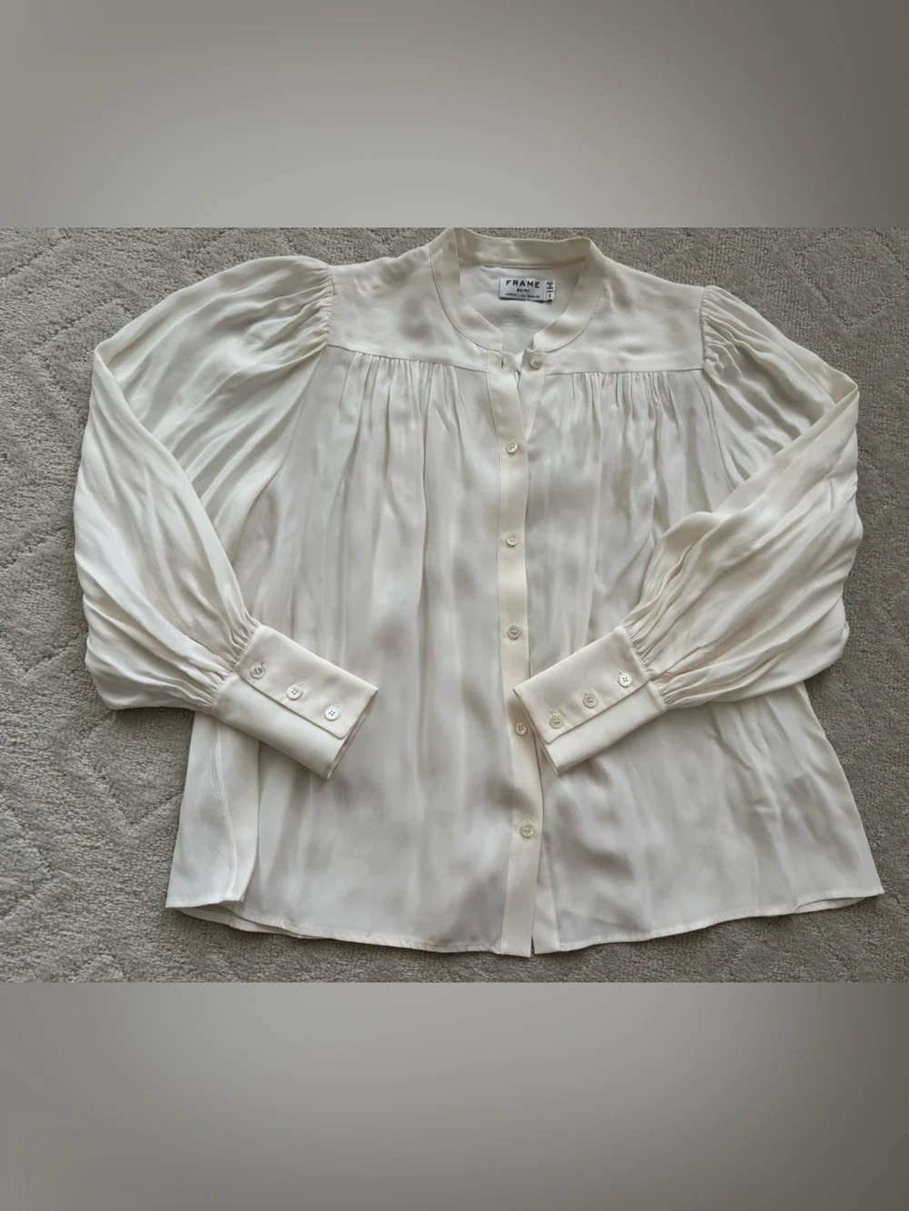 Frame Denim Ivory Pleated Band-Collar Button-Down Chloe Silk Blouse/ S/ NWT - Picture 10 of 14
